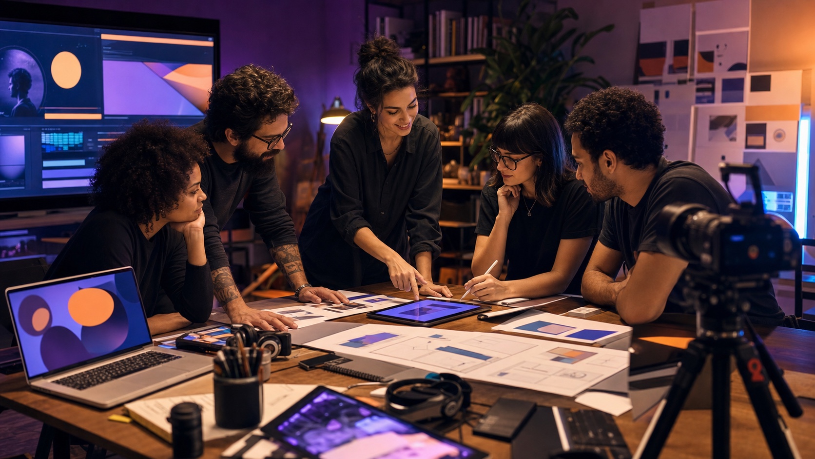 Equipe multidisciplinar criando conteúdos educacionais sob medida